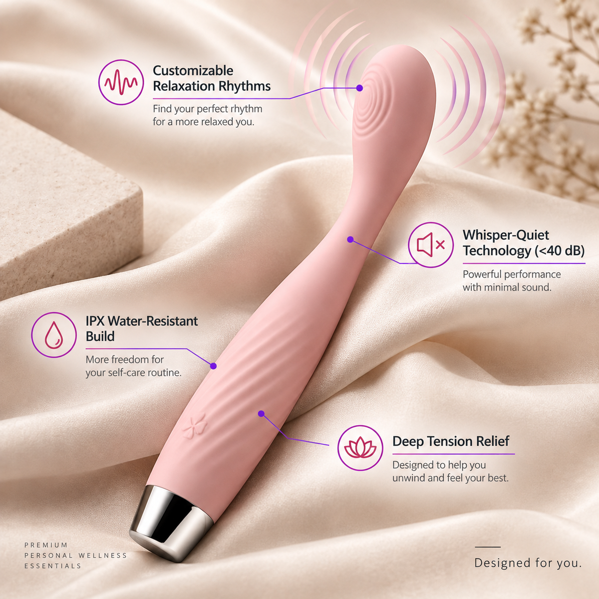 PNV FlexiWave Wand Massager, Flexible Neck, Rechargeable